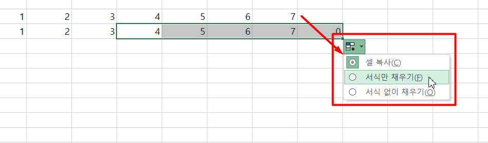 Ctrl 키 누른채 자동채우기