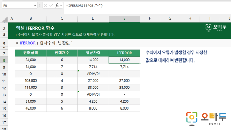 IFERROR 함수 예제 미리보기