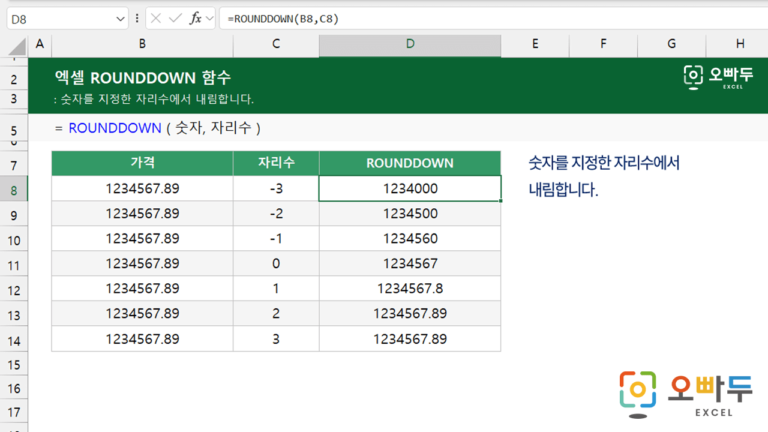 ROUNDDOWN 함수 예제 미리보기