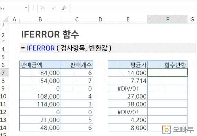 엑셀 IFERROR 함수 사용예제