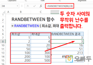 엑셀 RANDBETWEEN 함수 예제