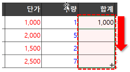 엑셀 수식 자동채우기