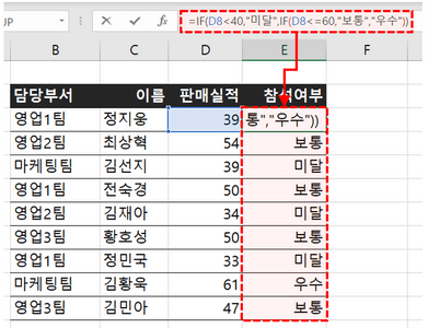 엑셀 IF 함수 다중조건