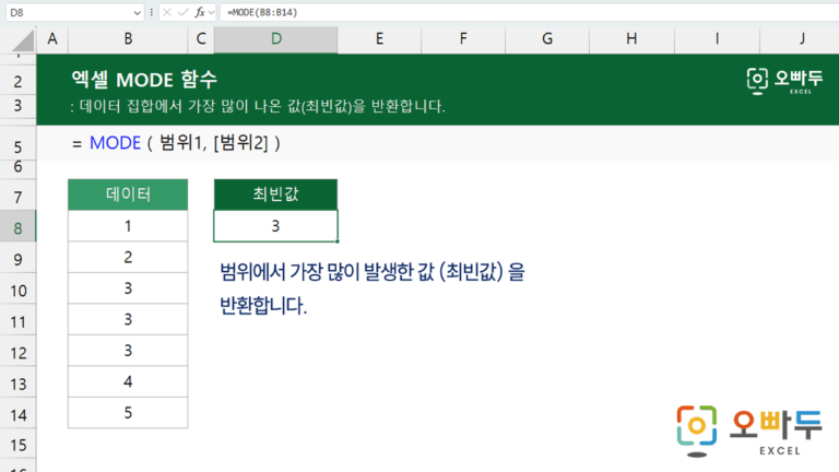 MODE 함수 예제 미리보기