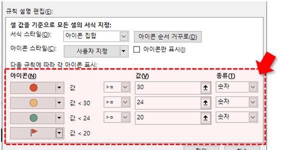 아이콘집합 값 설정