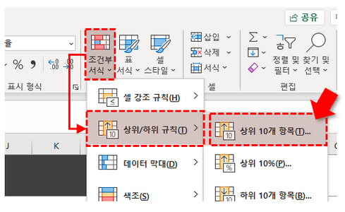 조건부서식 상위 10개 항목
