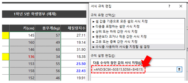 조건부서식 수식 입력
