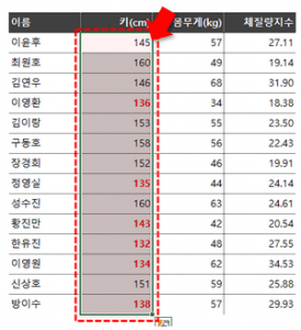 키 범위 조건부서식 적용 완료