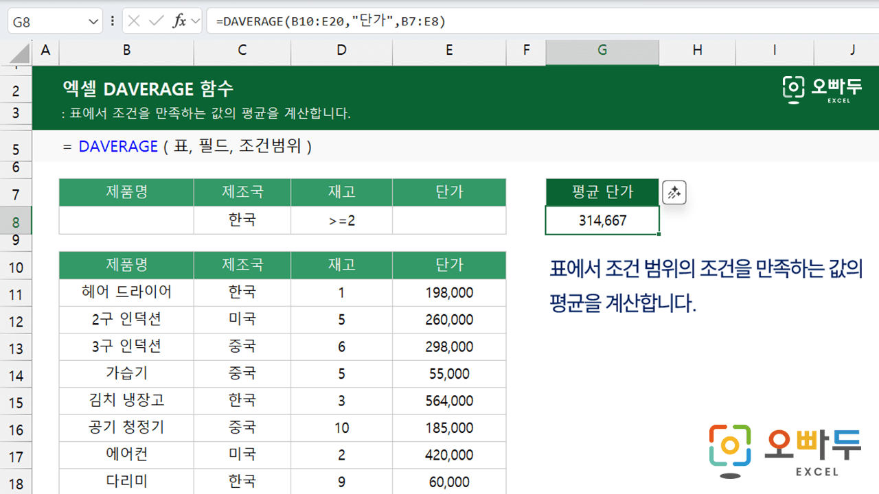 엑셀-DAVERAGE-함수-사용법