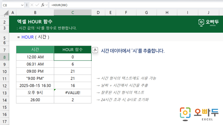HOUR 함수 예제 미리보기