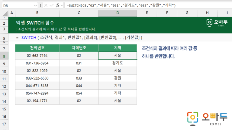 SWITCH 함수 예제 미리보기