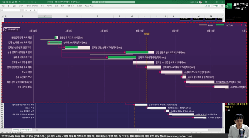 엑셀 자동화 간트차트 완성_R