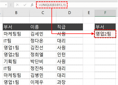 UNIQUE 함수 고유값 반환