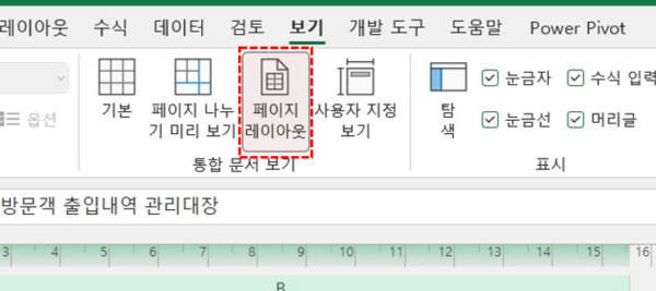 엑셀 페이지 레이아웃 보기