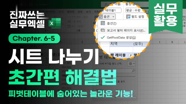 엑셀 피벗테이블 시트 나누기 해결법_R