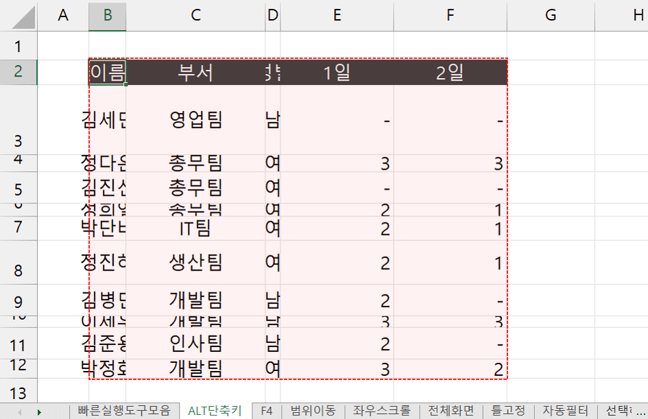 열 너비 자동맞춤 단축키