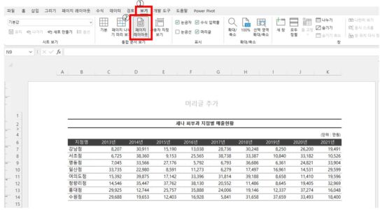 엑셀 페이지 레이아웃 보기