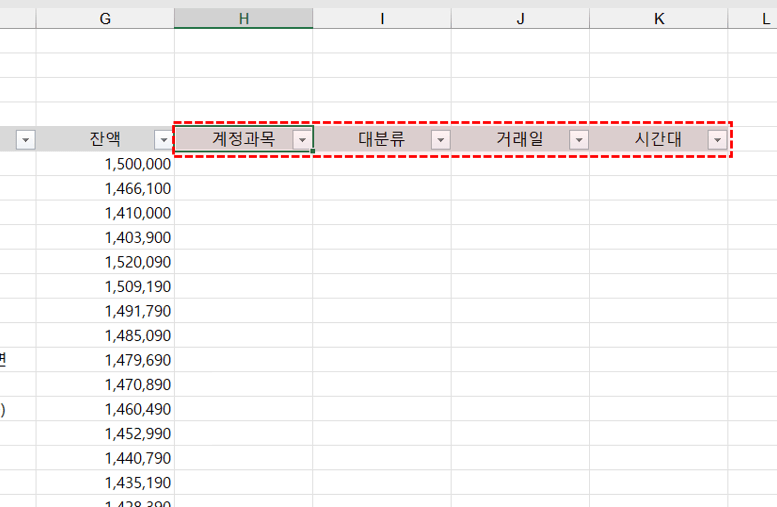 엑셀 대시보드 항목 추가