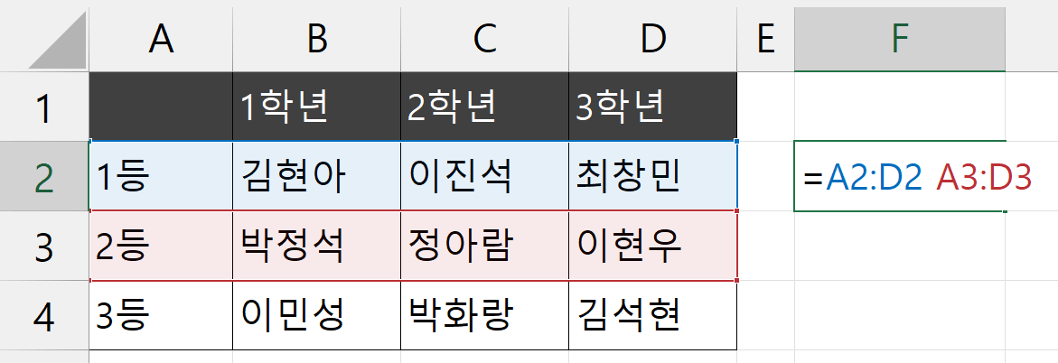 엑셀 범위 교차 선택 없음