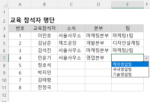 다중 드롭다운 목록상자를 완성