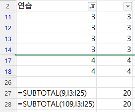 필터링+숨기기 후