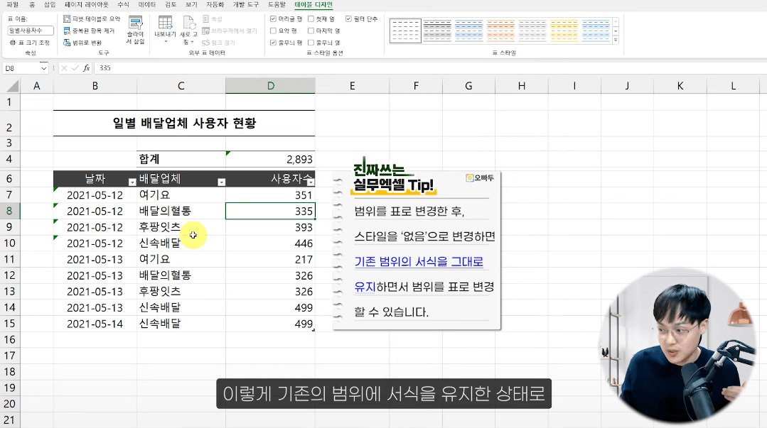 엑셀 표 기능 사용법 (2)
