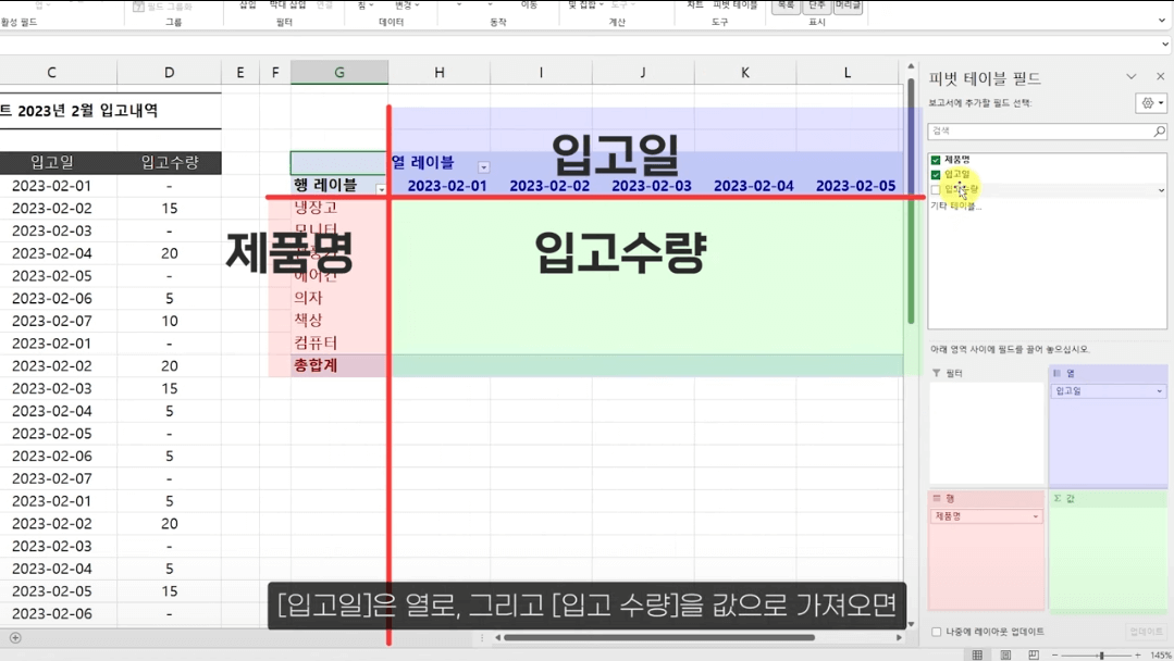 엑셀 피벗테이블 누계 보고서 만들기 (1)