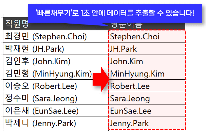 엑셀 빠른 채우기 함수 완성