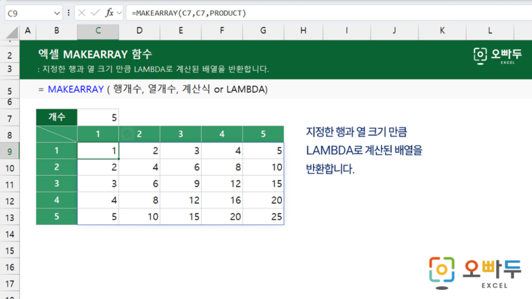 MAKEARRAY 함수 예제 미리보기
