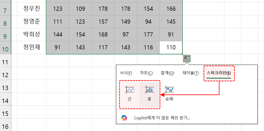 엑셀-스파크라인-단축키