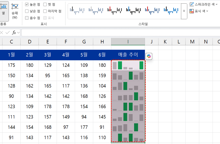 엑셀-스파크라인-커스텀-스타일