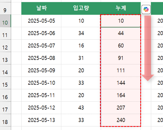 엑셀-scan-누계-구하기