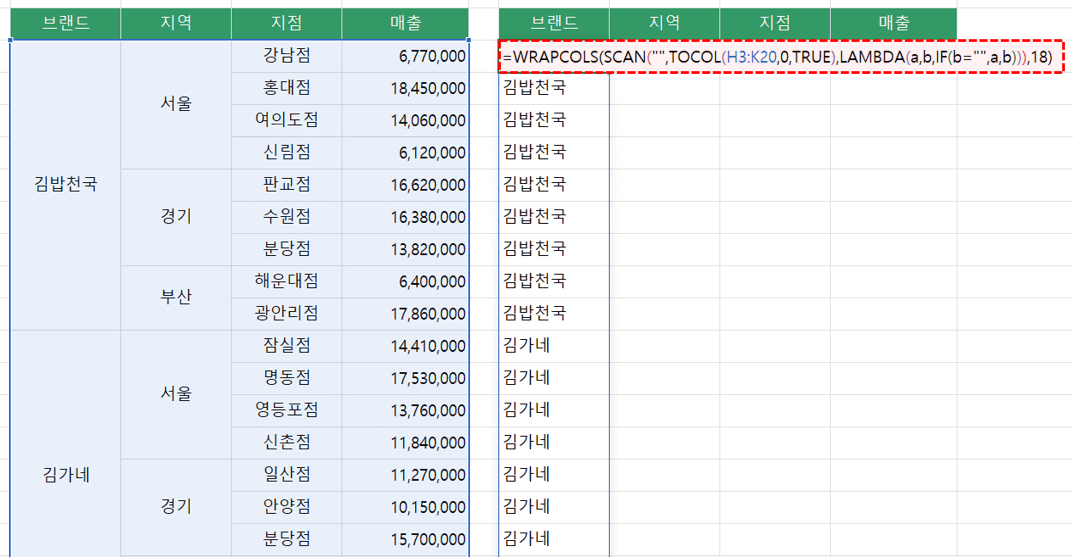 엑셀-병합-셀-빈칸-채우기-공식