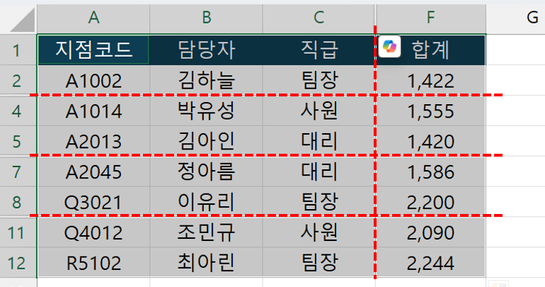 엑셀-화면에-보이는-셀-선택