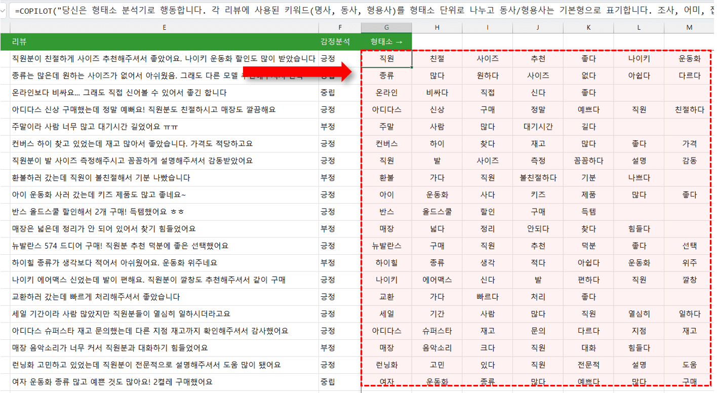 엑셀-copilot-함수-키워드-추출