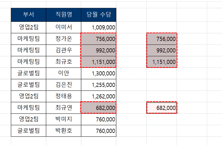 엑셀-필터-화면에-보이는-셀만-옮기기