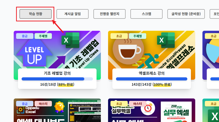 내 대시보드 학습 현황의 진도율