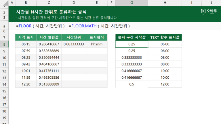 시간을 N시간 단위로 분류하는 공식 예제 미리보기