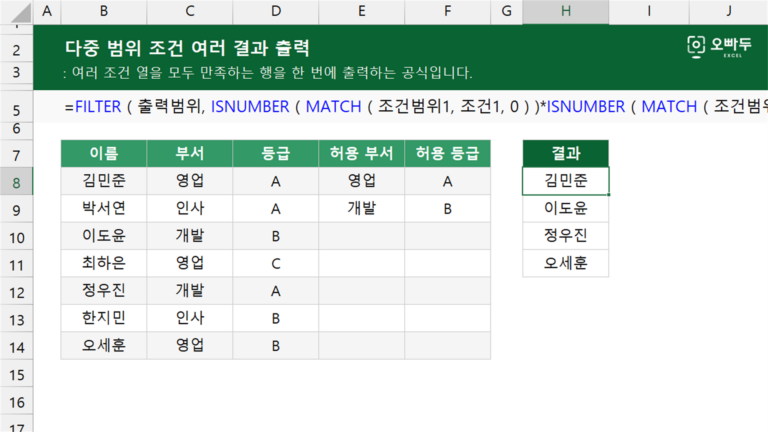 다중 범위 조건 여러 결과 출력 예제 미리보기