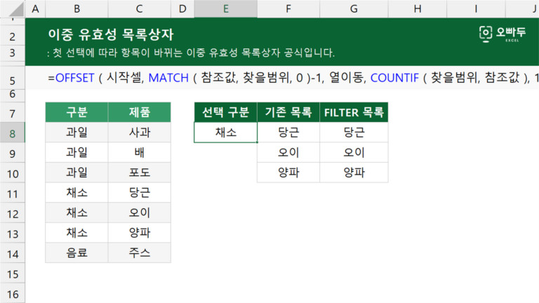 이중 유효성 목록상자 예제 미리보기