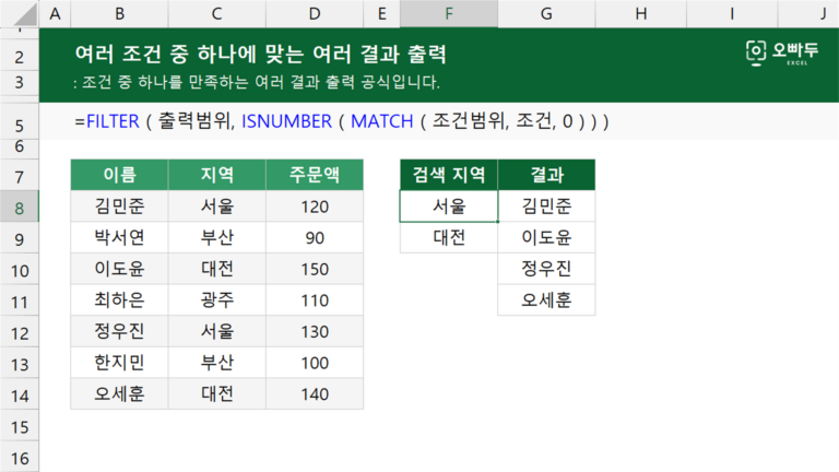 여러 조건 중 하나에 맞는 여러 결과 출력 예제 미리보기