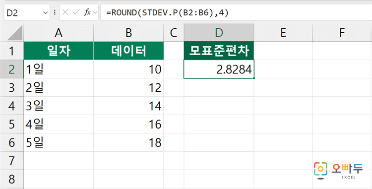 엑셀 AVEDEV 함수 간단 예제 3 표준편차와 결과 비교하기