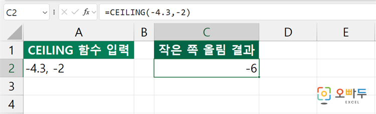 엑셀 CEILING.PRECISE 함수 간단 예제 3
