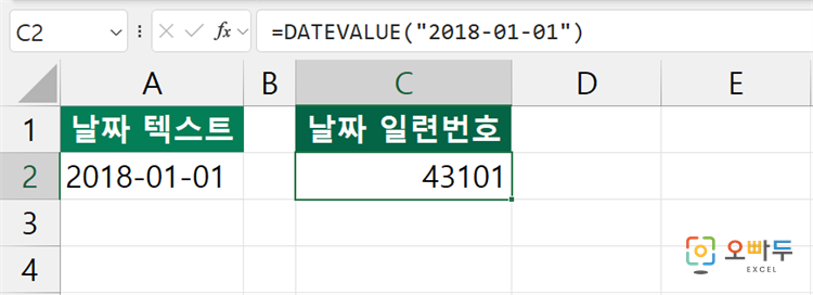 엑셀 DATEVALUE 함수 수식 입력 예제