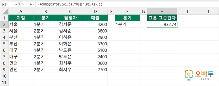 조건에 맞는 값의 표준편차 구하기