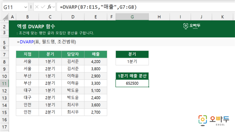 DVARP 함수 예제 미리보기
