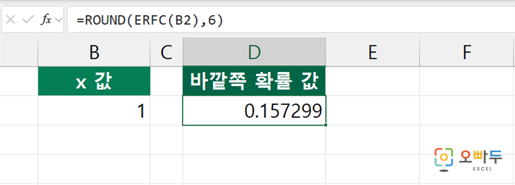 엑셀 ERFC 함수 간단 예제 1
