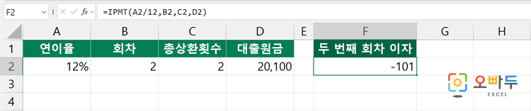 엑셀 IPMT 함수 간단 예제 2