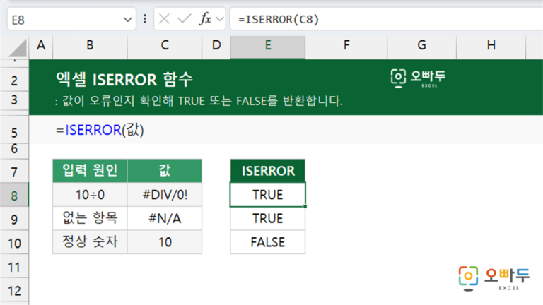 ISERROR 함수 예제 미리보기