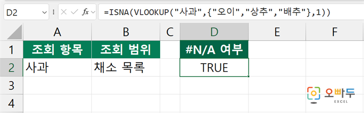 엑셀 ISNA 함수 간단 예제 1